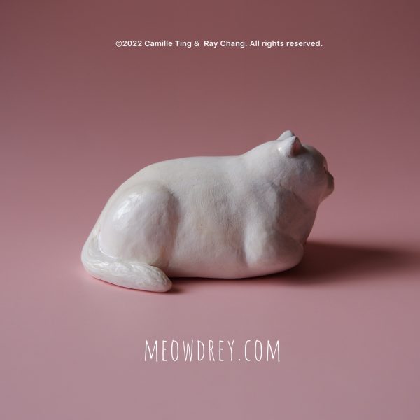 雙瞳白貓雕塑桌面擺件 cat sculpture｜ 喵黛麗原創手作貓咪雕塑桌面擺件：圖片 5