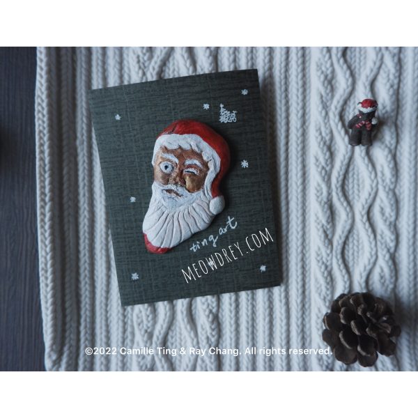 手作聖誕老人別針｜性感眨眼黝黑聖誕老人 Handmade Tan Skin winking Santa Brooch - rAe