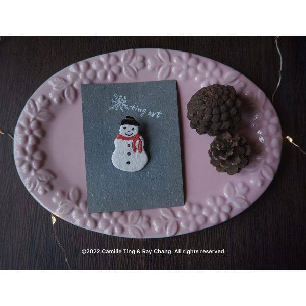 ⛄️手作雪人別針 Handmade Snowman Brooch（pink scarf） - rAe